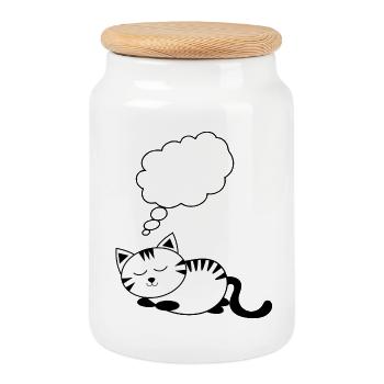 Chat ChatTier Bande dessinée personnalisable cadeau - Boîte à biscuits avec couvercle en bois - blanc - Devant