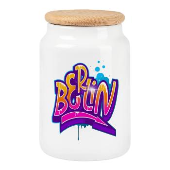 Berlin graffiti - Cookie Jar with Wooden Lid - white - Front