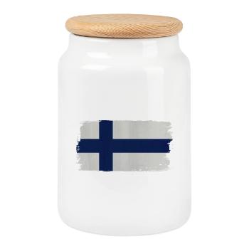 Drapeau finlandais aspect acrylique - Boîte à biscuits avec couvercle en bois - blanc - Devant