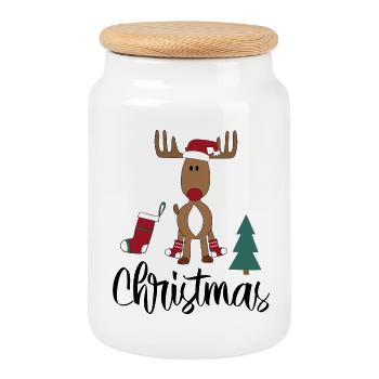 Noël - Boîte à biscuits avec couvercle en bois - blanc - Devant