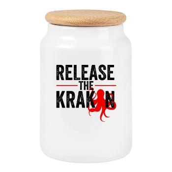 Release The Kraken Tintenfisch Rot Geschenk Spruch - Keksdose mit Holzdeckel - Weiß - Vorne