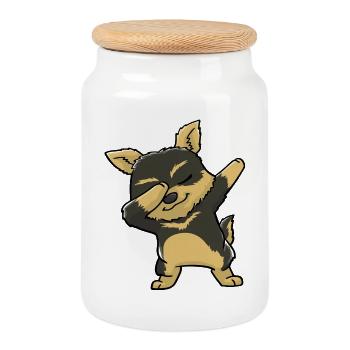 Yorkshire Terrier Chien Dabbing Kawaii - Boîte à biscuits avec couvercle en bois - blanc - Devant
