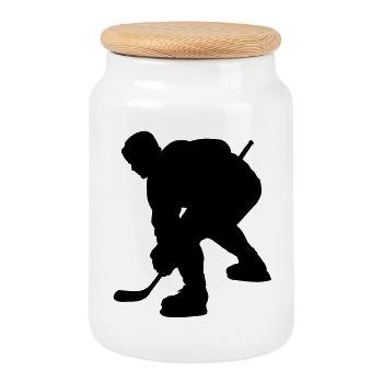 ice hockey shadow image logo for fan club - Cookie Jar with Wooden Lid - white - Front