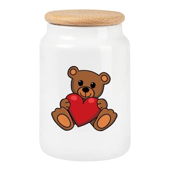 Teddy Love Heart Snuggle Friendship Valentine - Cookie Jar with Wooden Lid - white - Front