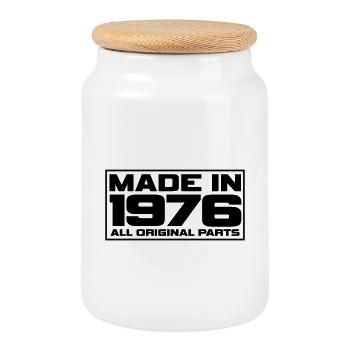 Fabriqué en 1976 - Boîte à biscuits avec couvercle en bois - blanc - Devant
