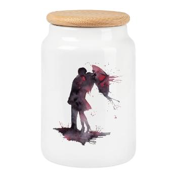 Love and Kiss Watercolor - Cookie Jar with Wooden Lid - white - Front