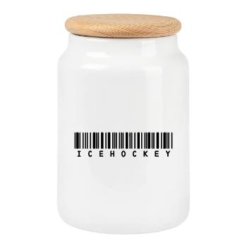 Hockey / hockey sur glace / hockey sur glace - Boîte à biscuits avec couvercle en bois - blanc - Devant