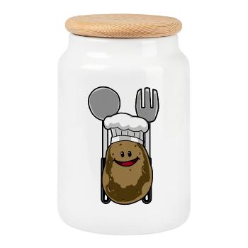 Pommes de terre Cuisiniers Bonnet à cuisine Pommes de terre - Boîte à biscuits avec couvercle en bois - blanc - Devant