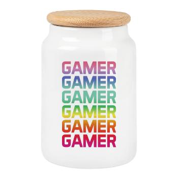 Gamer Regenbogen Mehrfach - Keksdose mit Holzdeckel - Weiß - Vorne