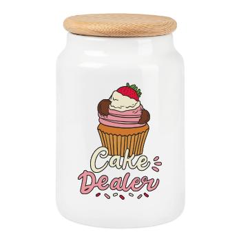 Cake Baker Baking - Cookie Jar with Wooden Lid - white - Front