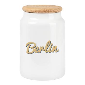 Berlin Script Vintage Wordmark - Cookie Jar with Wooden Lid - white - Front