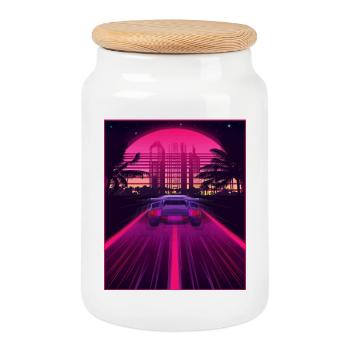 Synthwave Esthétique Rétro Vaporwave des années 80 des années 90 Auto - Boîte à biscuits avec couvercle en bois - blanc - Devant