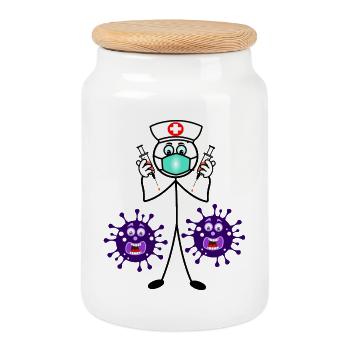 Make sure you get the vaccine - Cookie Jar with Wooden Lid - white - Front