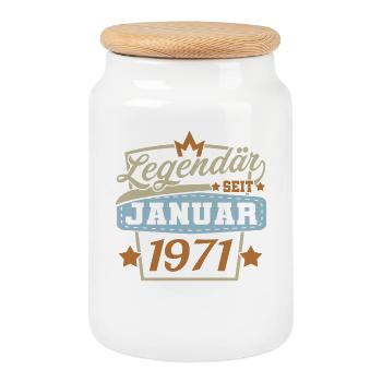 januar 1971 Geburtstag Geschenkideen - Keksdose mit Holzdeckel - Weiß - Vorne
