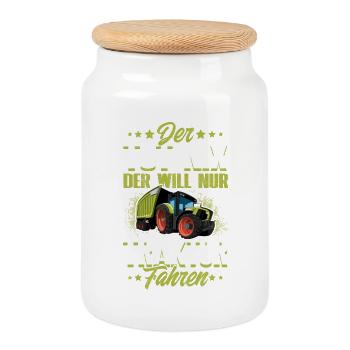 Der Tut Nix Der Will Nur Traktor Fahren - Keksdose mit Holzdeckel - Weiß - Vorne