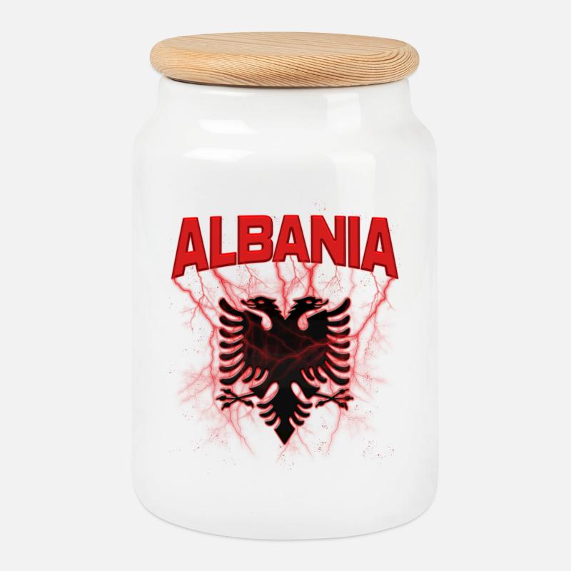 Albanian eagle - Cookie Jar with Wooden Lid - white