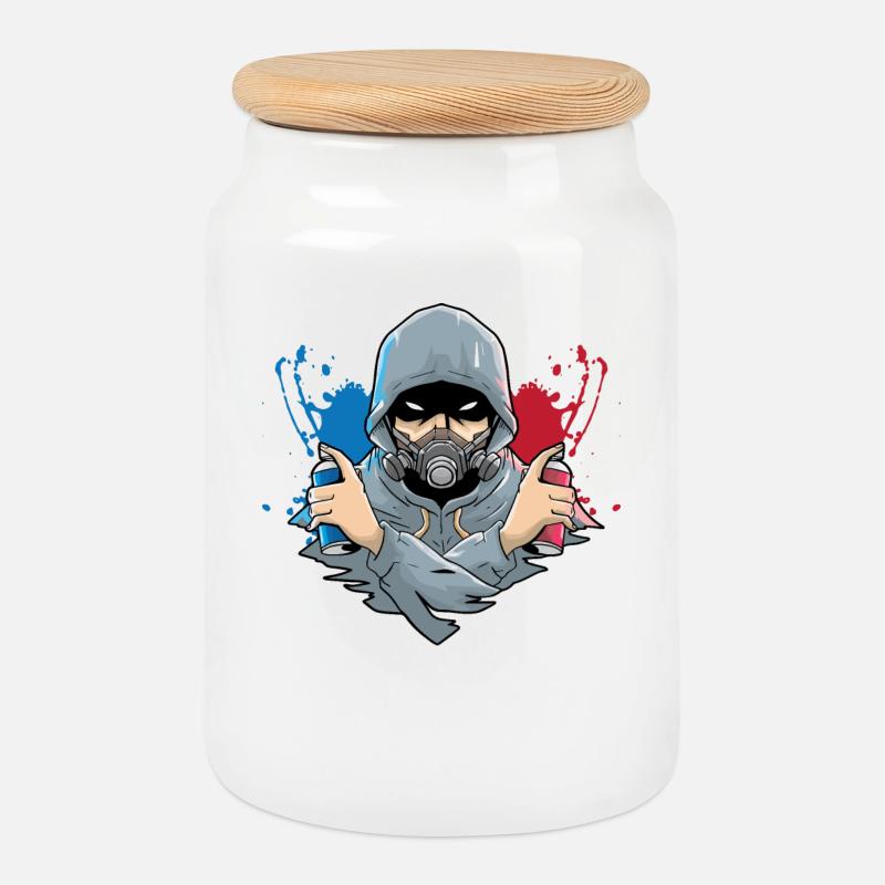 Sprayer Graffiti - Keksdose mit Holzdeckel - Weiß