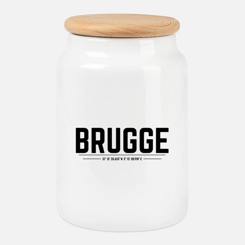 Brugge coordinates - Cookie Jar with Wooden Lid - white