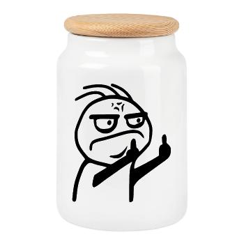 Fuck You Stick Figure Meme - Cookie Jar with Wooden Lid - white - Front