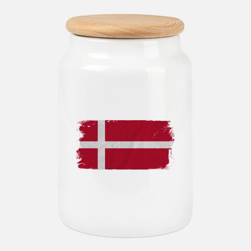 Dänemark Flagge - Keksdose mit Holzdeckel - Weiß