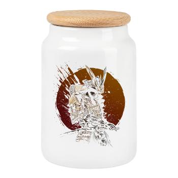 Samurai-Krieger, aufgehende Sonne, Katana-Kunst - Keksdose mit Holzdeckel - Weiß - Vorne
