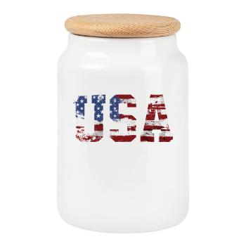 drapeau des Etats Unis - Boîte à biscuits avec couvercle en bois - blanc - Devant