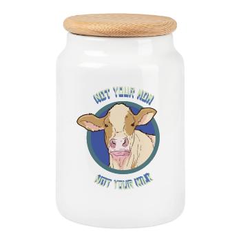 Lait de vache Produits laitiers Vegan - Boîte à biscuits avec couvercle en bois - blanc - Devant