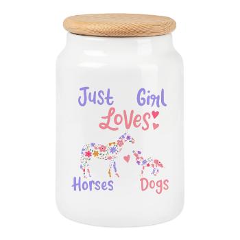 Cheval Chien Amoureux des chevaux Amoureux des chiens - Boîte à biscuits avec couvercle en bois - blanc - Devant