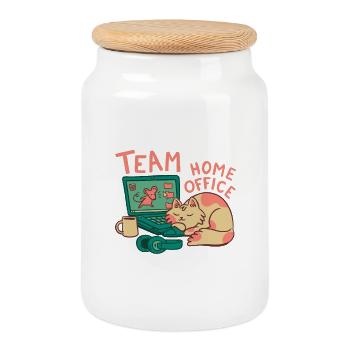 Team HomeOffice Cat Work Job Office - Cookie Jar with Wooden Lid - white - Front