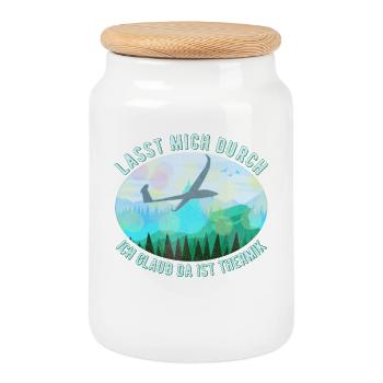 Modell Segelflugzeug Landschaft Retro Blau - Keksdose mit Holzdeckel - Weiß - Vorne