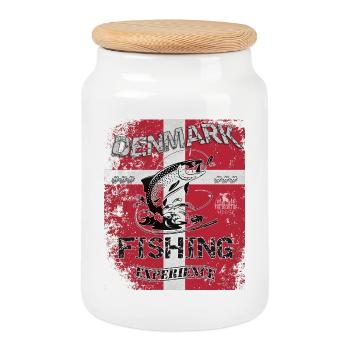 Denmark Fishing Flag Fishing Fish Design - Cookie Jar with Wooden Lid - white - Front