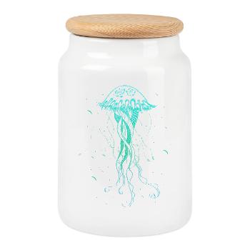 Jellyfish Sea Animal Psychedelic Art Gift - Cookie Jar with Wooden Lid - white - Front