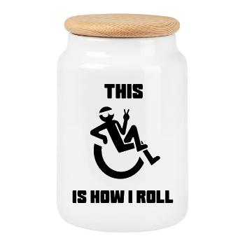 Das ist, als würde ich mich in meinem Rollstuhl wälzen* - Keksdose mit Holzdeckel - Weiß - Vorne