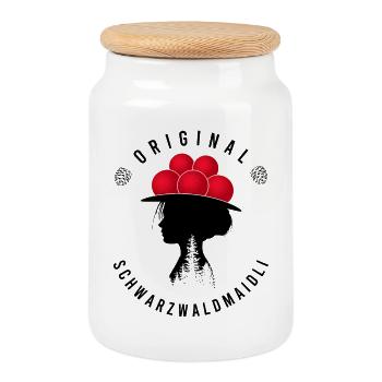 Original Schwarzwaldmädel Bollenhut Schwarzwald - Keksdose mit Holzdeckel - Weiß - Vorne