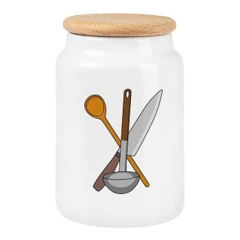 Cook Knife Cooking Kitchen Soup Simmer Cooking Spoon - Cookie Jar with Wooden Lid - white - Front