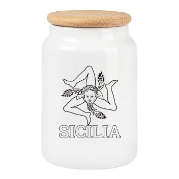 "Sicilian Flag" - Sicily, Sicilia - Cookie Jar with Wooden Lid - white - Front