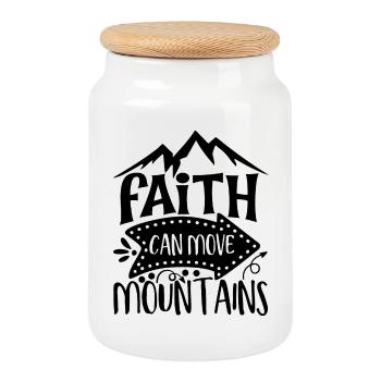 Faith Can Move Mountains Inspiration - Cookie Jar with Wooden Lid - white - Front