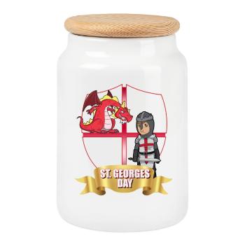 St George Day Dragon Knight - Cookie Jar with Wooden Lid - white - Front