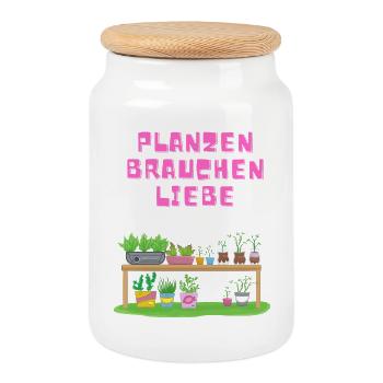 Pflanzen brauchen Liebe - Keksdose mit Holzdeckel - Weiß - Vorne