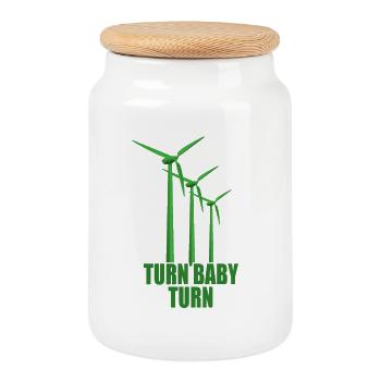 Wind wheel Turn Baby Turn Wind Power Electricity Renewable - Cookie Jar with Wooden Lid - white - Front