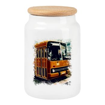Vintage Ikarus Bus - Keksdose mit Holzdeckel - Weiß - Vorne