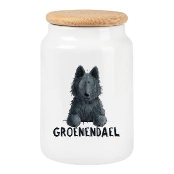 Happy Groenendael I chien tête I BD - Boîte à biscuits avec couvercle en bois - blanc - Devant