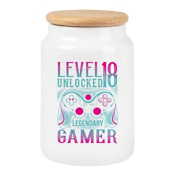 18th Birthday Level 18 Gamer Gaming Gaming - Cookie Jar with Wooden Lid - white - Front