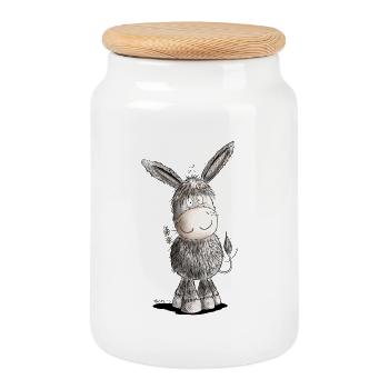 Happy Esel I Tiermotiv - Keksdose mit Holzdeckel - Weiß - Vorne