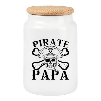 Pirate Papa Funny Quote For Pirates - Cookie Jar with Wooden Lid - white - Front