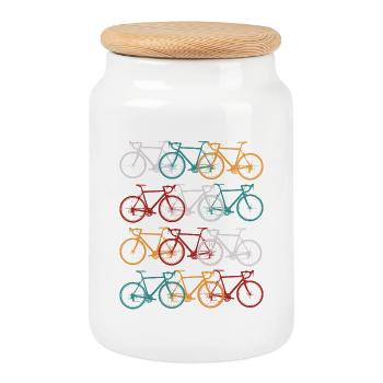 Vintage Road Bike Bicycle Road Cyclist Retro - Cookie Jar with Wooden Lid - white - Front