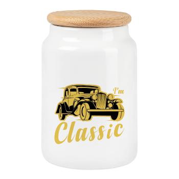 Citation de voiture drôle pour les amateurs de voitures im pas vieux im classe - Boîte à biscuits avec couvercle en bois - blanc - Devant