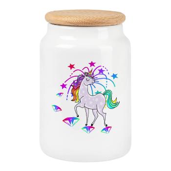Unicorn Stars Glitter Rainbow - Cookie Jar with Wooden Lid - white - Front