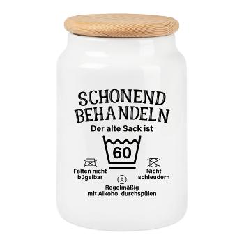 Schonend Behandeln Sack Geschenk 60. Geburtstag - Keksdose mit Holzdeckel - Weiß - Vorne