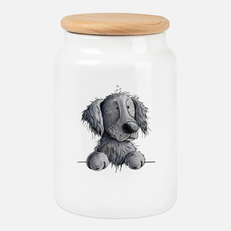 Happy Flat Coated Retriever I Hund - Keksdose mit Holzdeckel - Weiß